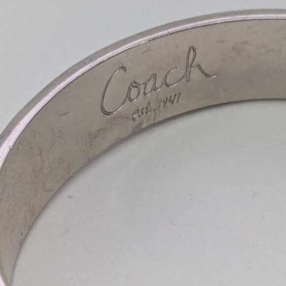 COACH Black Silver Monogram Oval Hinged Bangle Bracelet - Picture 3 of 6